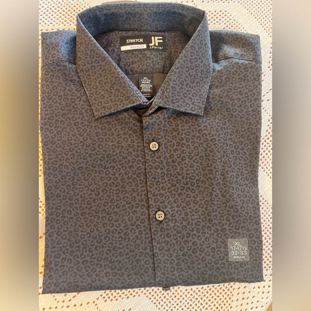NWT JF J.Ferrar Men Dark Gray Leopard Print Long Sleeve Button Down Shirt #0735